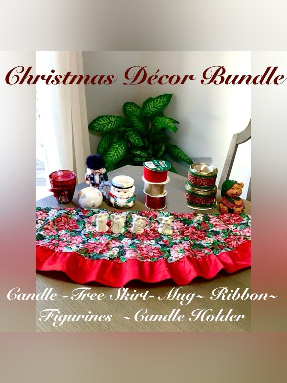 Christmas Decor Bundle Great Condition. Includes New Candle & More..